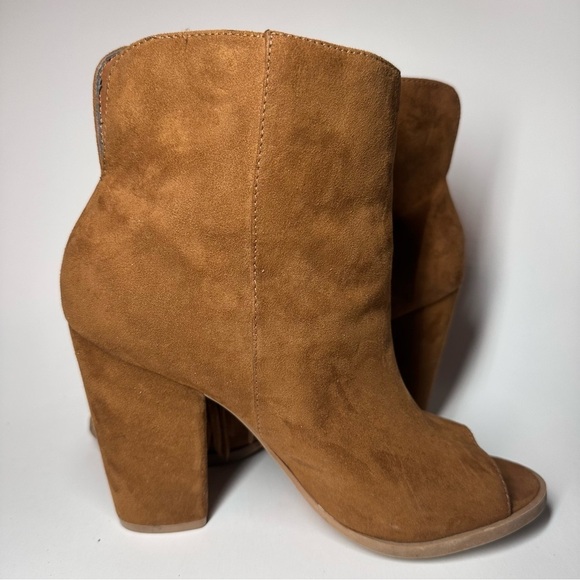 DV Dolce Vita Boots Womens 7.5 Fringe Booties Brown Leather Peep Toe Heeled Boho - Picture 5 of 12